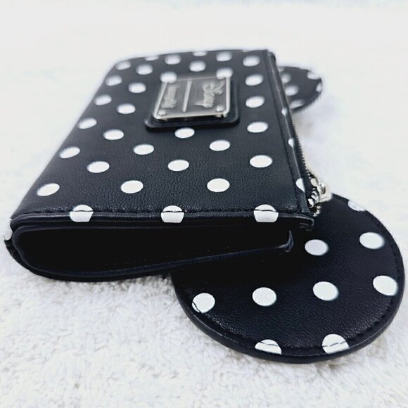 DISNEY LOUNGEFLY Minnie Mounse Red Bow Black and White Polka Dot Flap Wallet - Picture 7 of 11